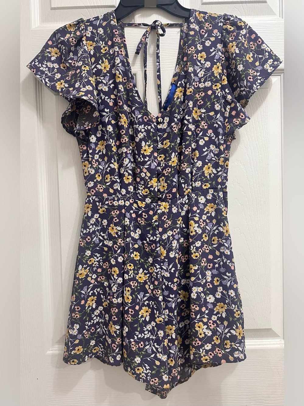 Blue Rain Floral Short Sleeve Purple Romper dress Size XS